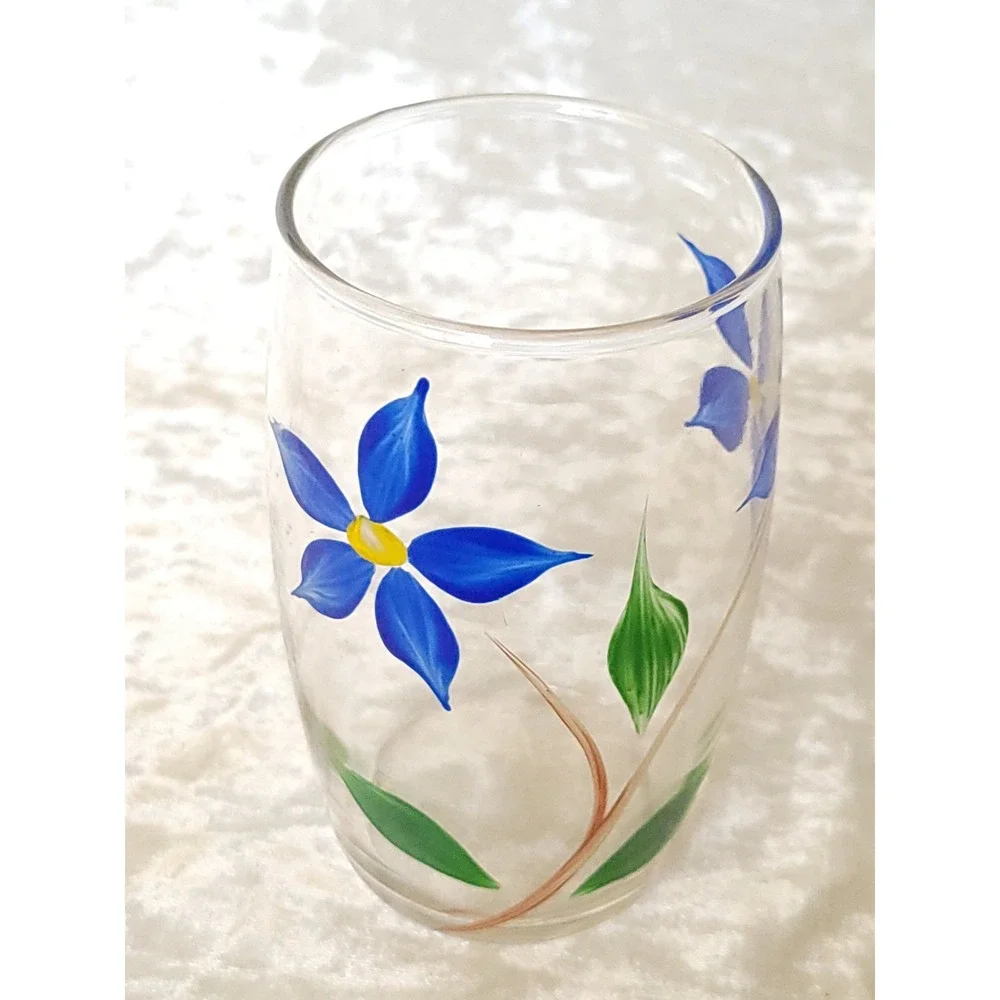 8 Vtg MCM Hand Painted Floral Juice Glasses Flower Tumblers Bartlett Collins